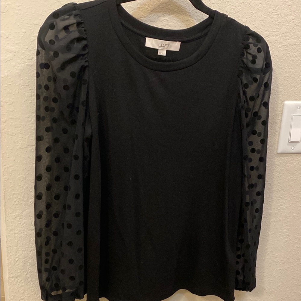 LOFT Black Ruffled Long Sleeve Blouse
